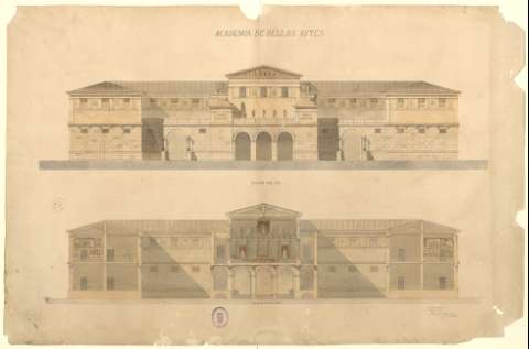 [Fachada exterior e interior de la Academia de ... (1868-1916)